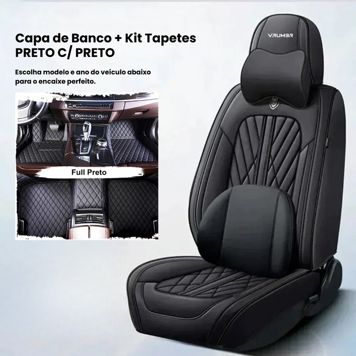 [2 em 1] Kit Capas de Bancos + Kit Tapetes de Luxo  | Completo para Bancos Dianteiros e Traseiros Sob Medida