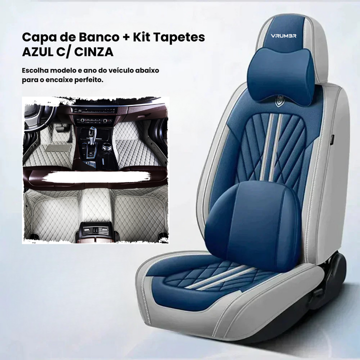 [2 em 1] Kit Capas de Bancos + Kit Tapetes de Luxo  | Completo para Bancos Dianteiros e Traseiros Sob Medida