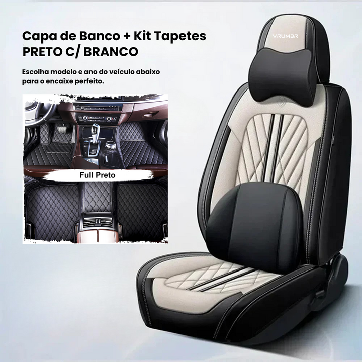 [2 em 1] Kit Capas de Bancos + Kit Tapetes de Luxo  | Completo para Bancos Dianteiros e Traseiros Sob Medida