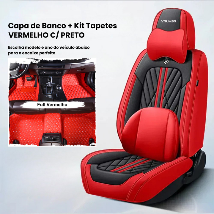 [2 em 1] Kit Capas de Bancos + Kit Tapetes de Luxo  | Completo para Bancos Dianteiros e Traseiros Sob Medida