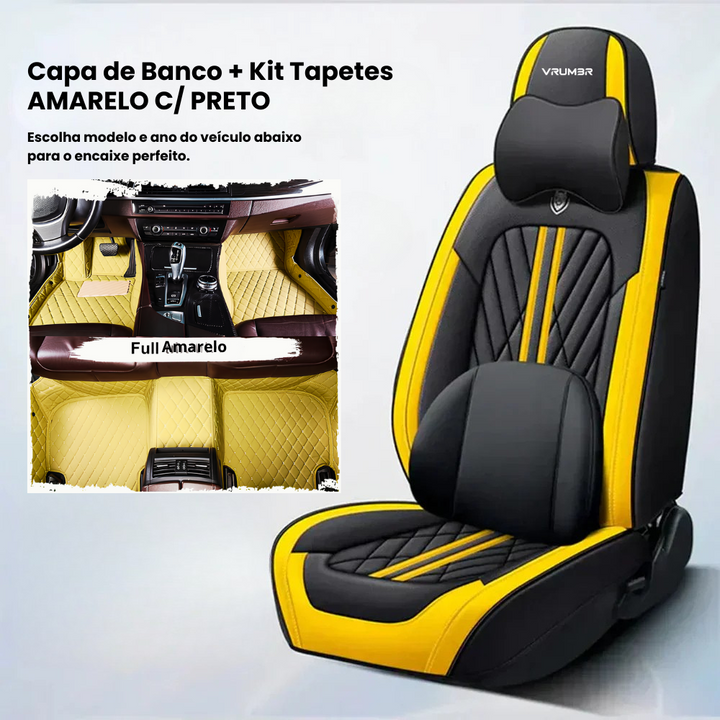 [2 em 1] Kit Capas de Bancos + Kit Tapetes de Luxo  | Completo para Bancos Dianteiros e Traseiros Sob Medida